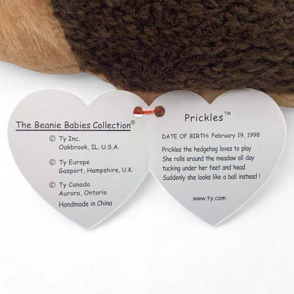 TY Beanie Babies "Prickles" The Hedgehog 8" Plush Toy Collectible Brown 1999 NWT - Picture 4 of 5